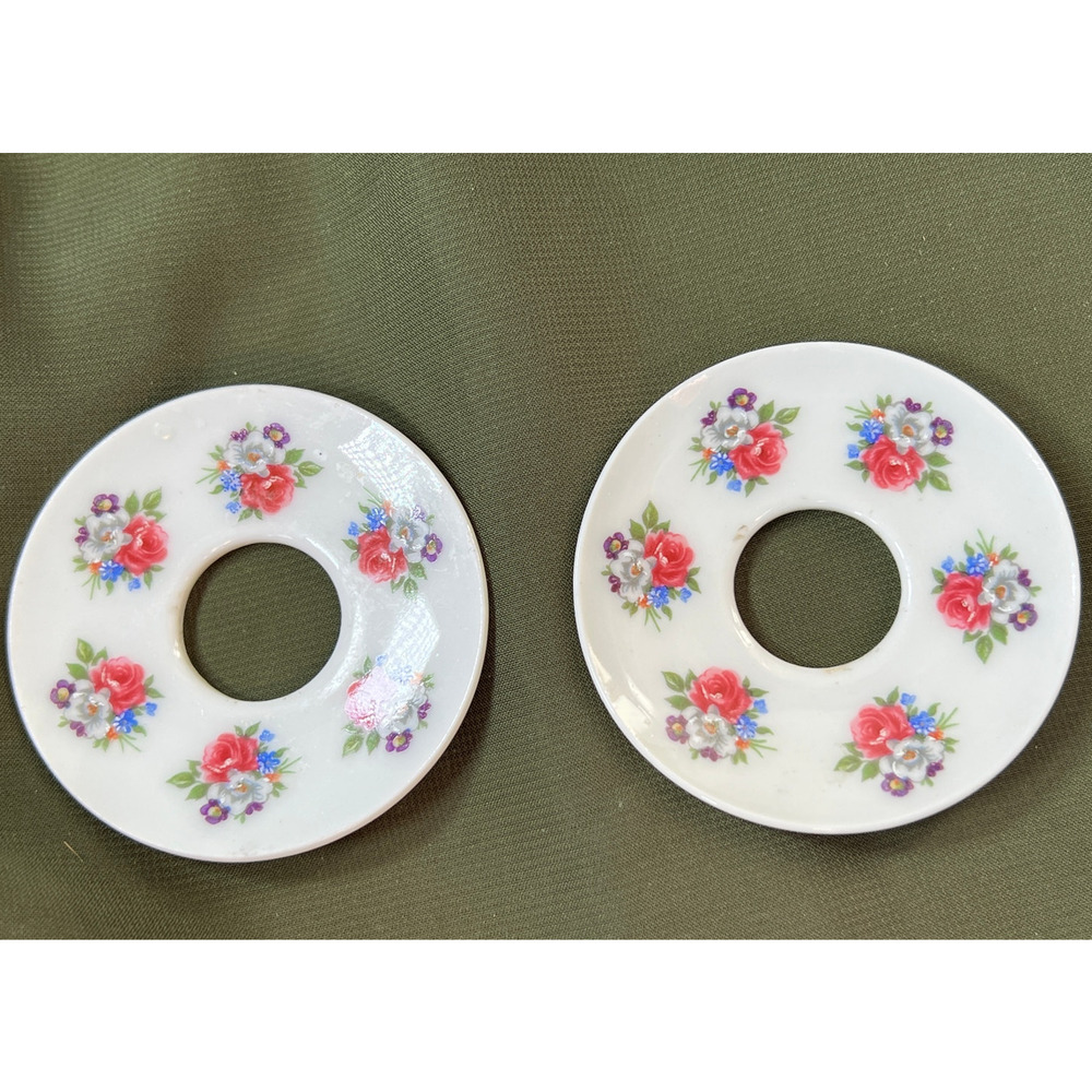 Vintage Biedermann Lot of 2 Floral Taper Candle Drip Collar Bobeche W Germany